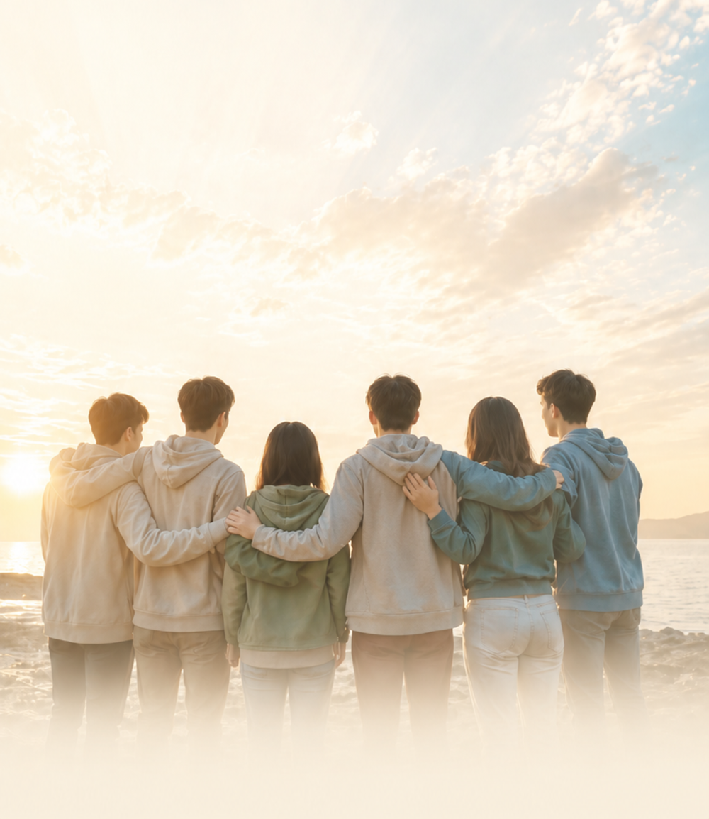 어깨동무하고 함께 동행하는 사람들